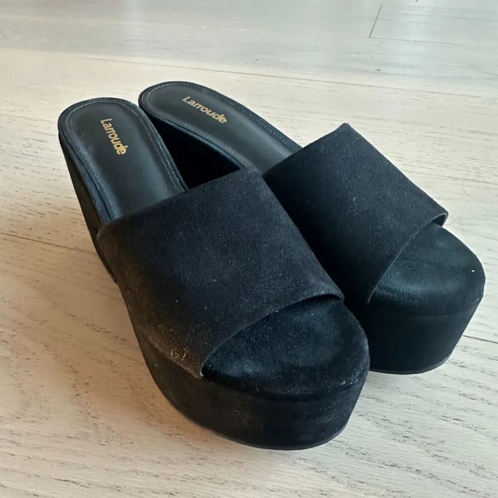 Larroude Miso Platform Sandal In Black Suede